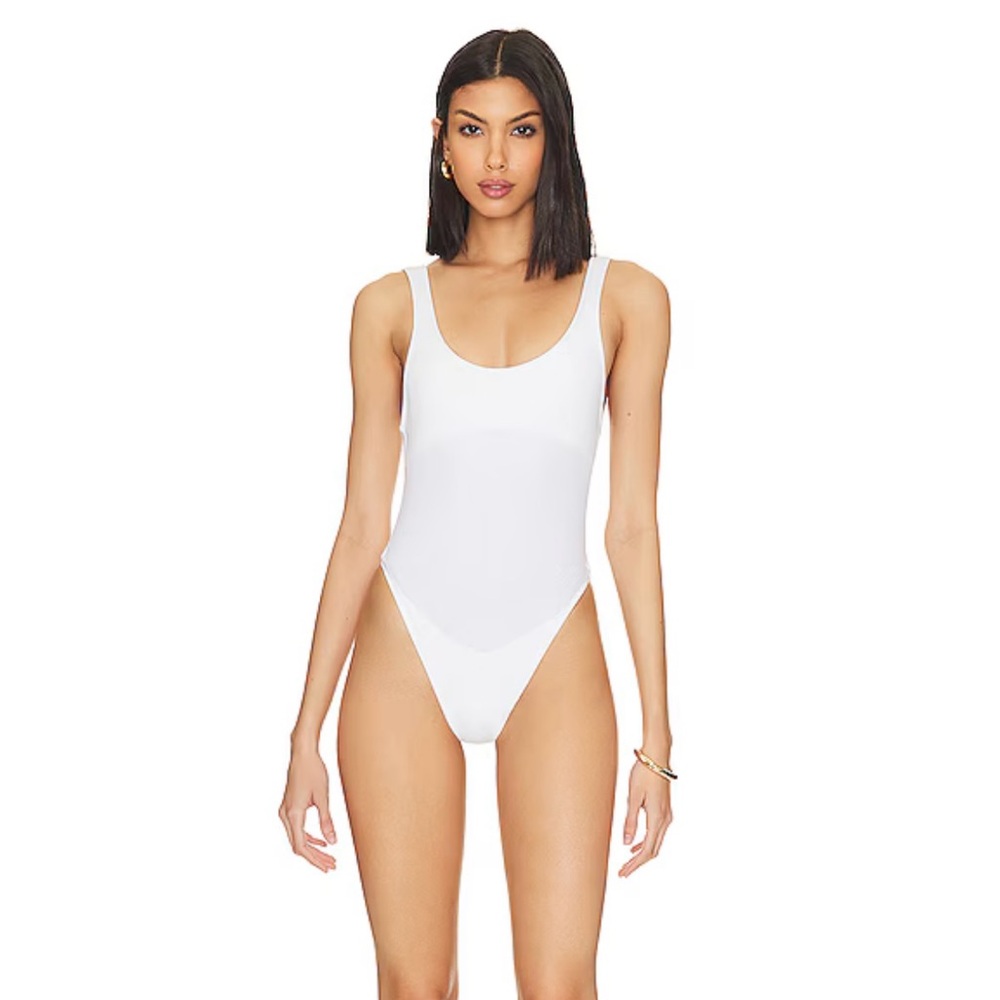 White Pamela Anderson x Frankie’s Bikini’s cotton one piece swim suit